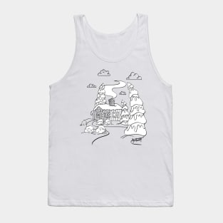 Christmas Log Cabin WinterScene Printable Coloring Tank Top